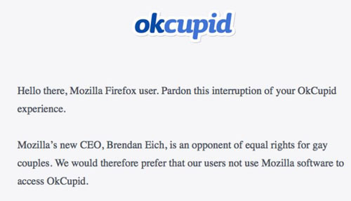 OkCupid Firefox splash screen